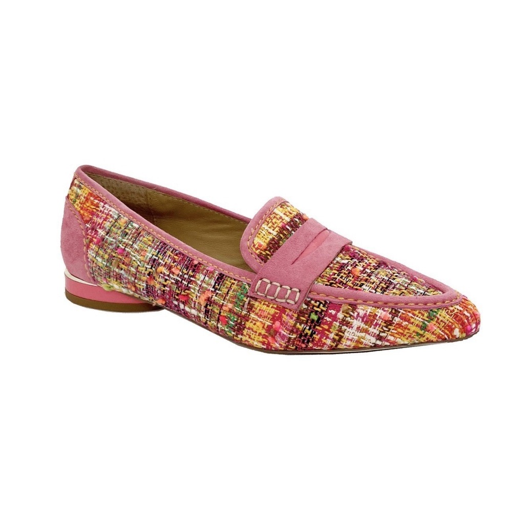 DONALD PLINER Renee Boucle Tweed Pink Pointed Toe Penny Loafer Flats Women sz 8M